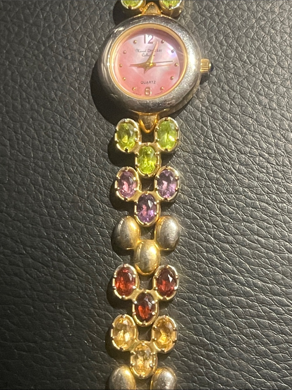 Vintage Marcel Drucker Pink Dial Multicolor gemstone Bracelet Watch - Picture 2 of 9